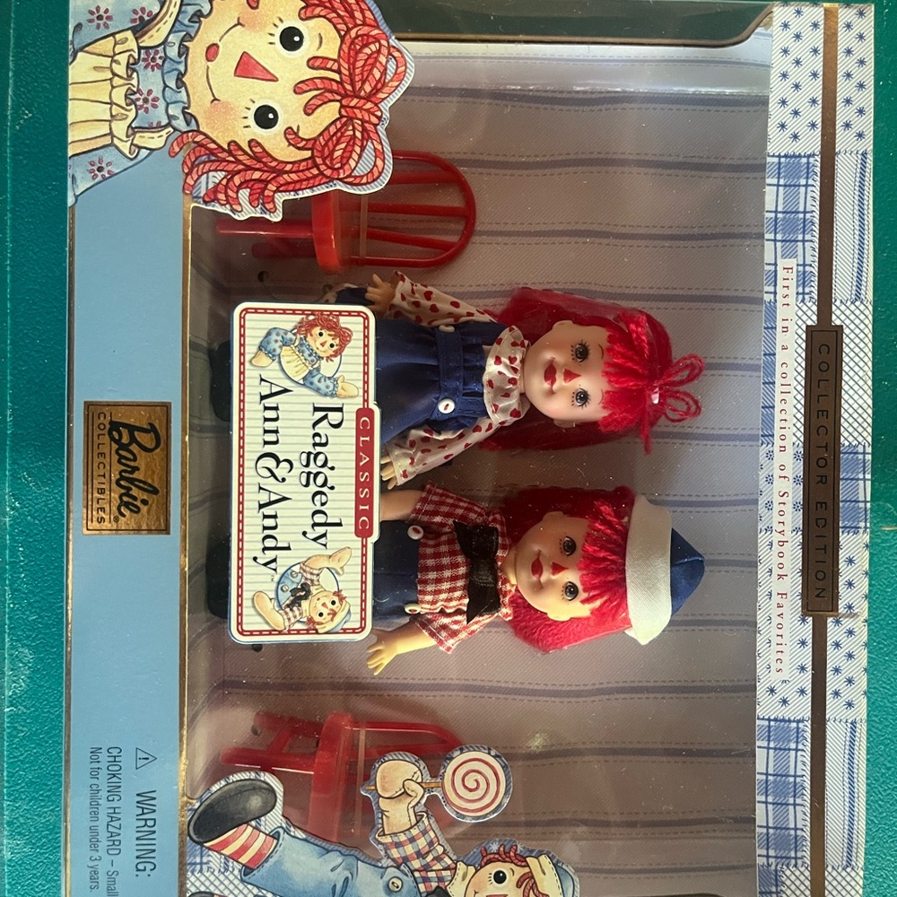 Barbie Raggedy Ann & Andy Dolls with Red and Blue Outfits
